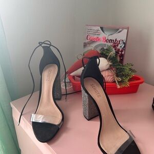 SCHUTZ Black and Glitter Block Heels